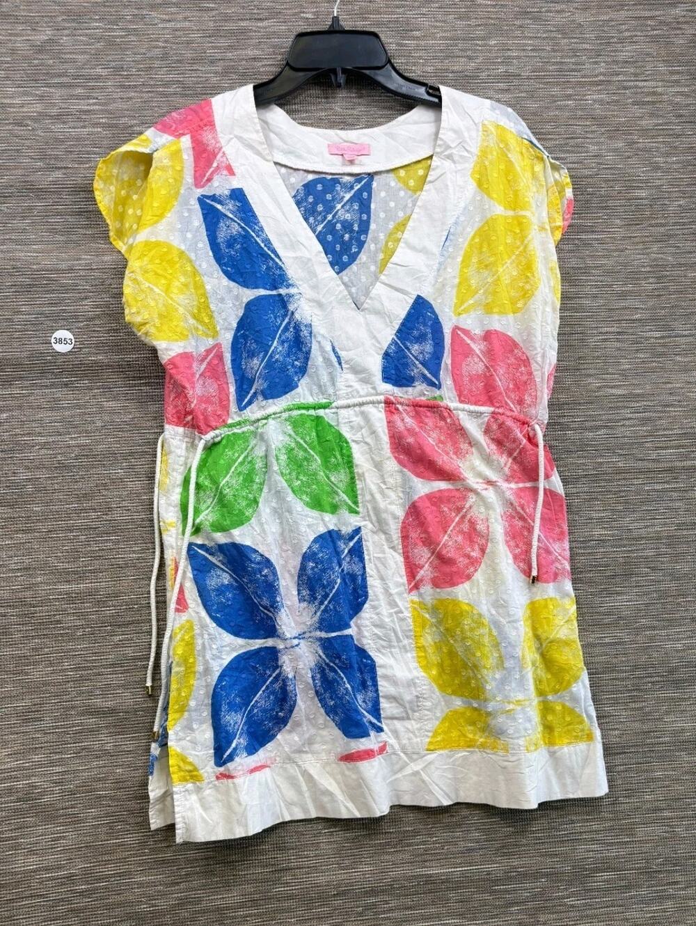 Lilly Pulitzer Multicolor Leaf Palm Empire Waist Tie V-Neck Sleeveless Top XL